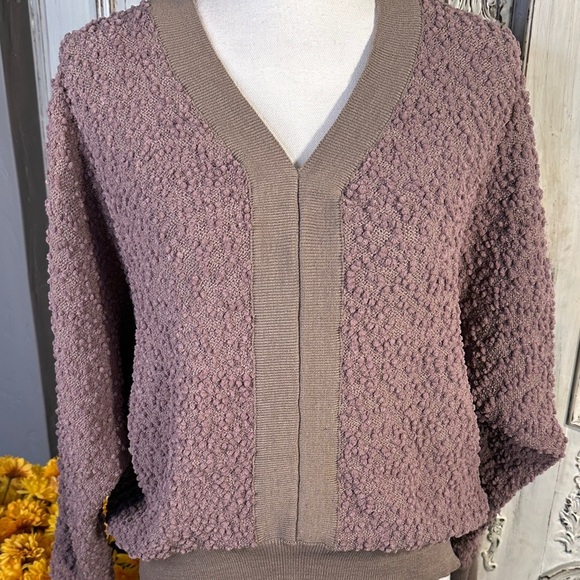 L Love Women's Textured V-Neck Sweater - Mauve - Picture 3 of 9